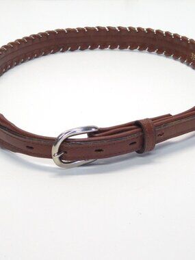 Dun Dee Genuine Leather Western Belt Adjustable Buckle Braided Trim Size 32 VTG